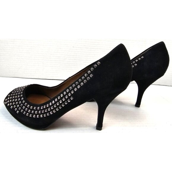 Zara Woman Black Suede Studded Peep Toe Heels Size 38 - Picture 5 of 10